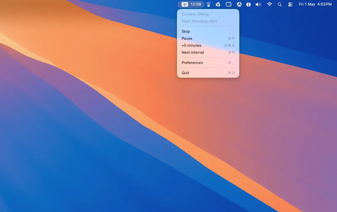 Standflow timer in menu bar