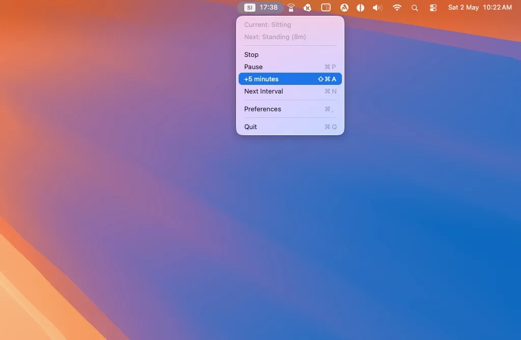 Menu bar timer